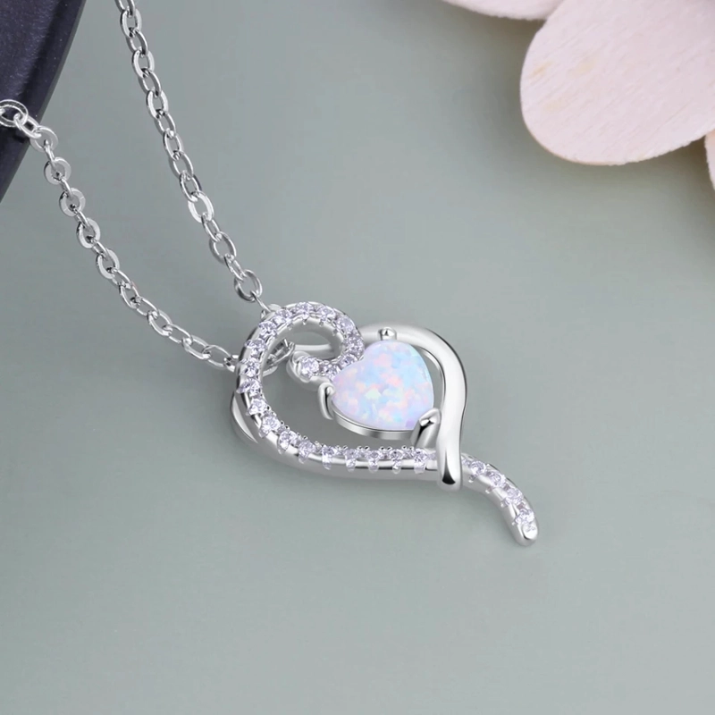 COLLAR TODOJOYAS ENCHAPADO EN PLATA CORAZON OPAL CIRCONES - 4