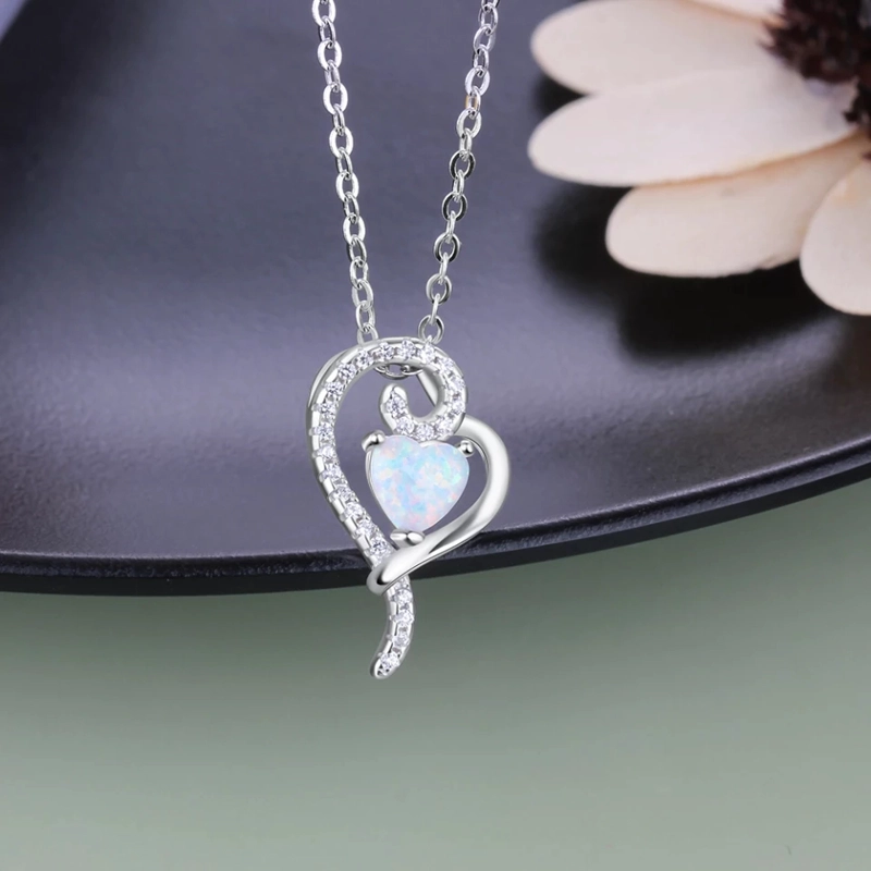 COLLAR TODOJOYAS ENCHAPADO EN PLATA CORAZON OPAL CIRCONES - 5