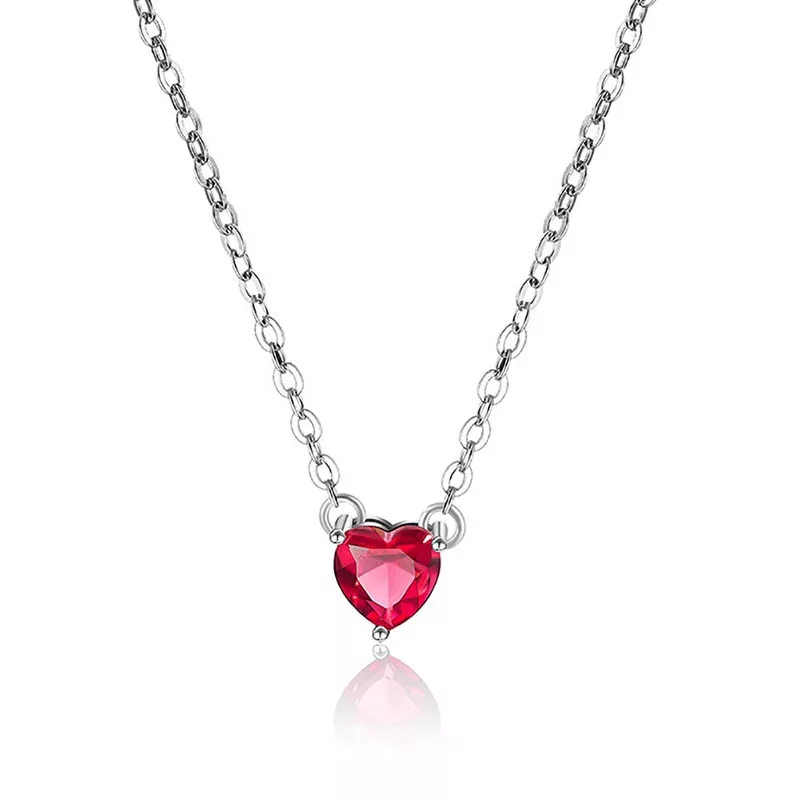 COLLAR TODOJOYAS ENCHAPADO EN PLATA MINI CORAZON CRISTAL ROJO - 1