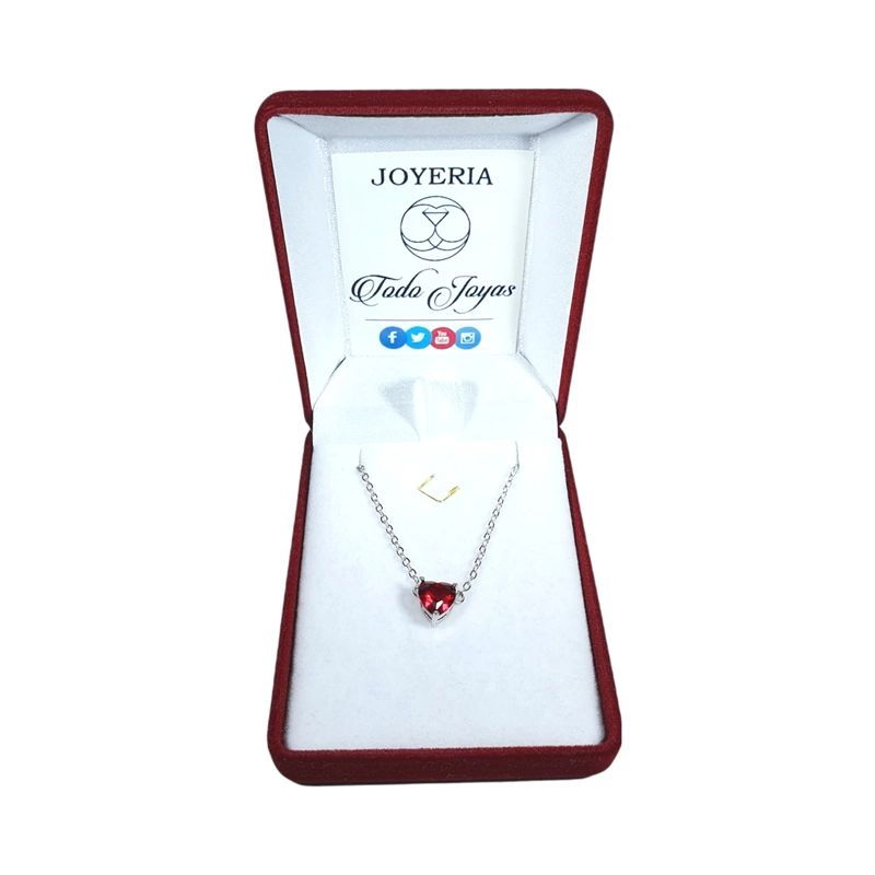 COLLAR TODOJOYAS ENCHAPADO EN PLATA MINI CORAZON CRISTAL ROJO - 2