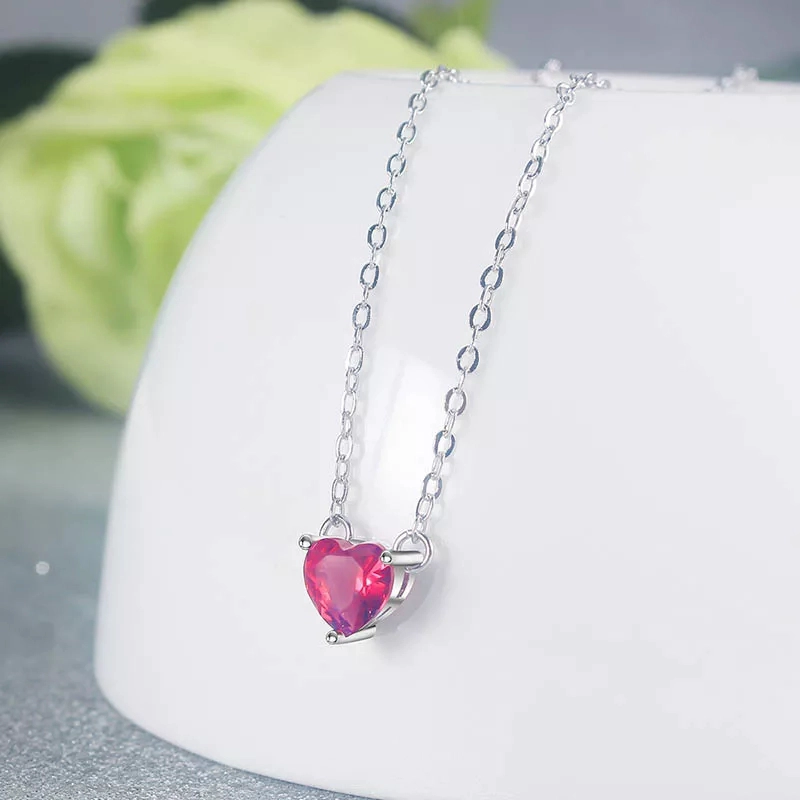 COLLAR TODOJOYAS ENCHAPADO EN PLATA MINI CORAZON CRISTAL ROJO - 3