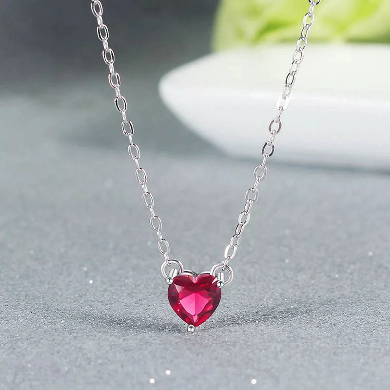 COLLAR TODOJOYAS ENCHAPADO EN PLATA MINI CORAZON CRISTAL ROJO - 5