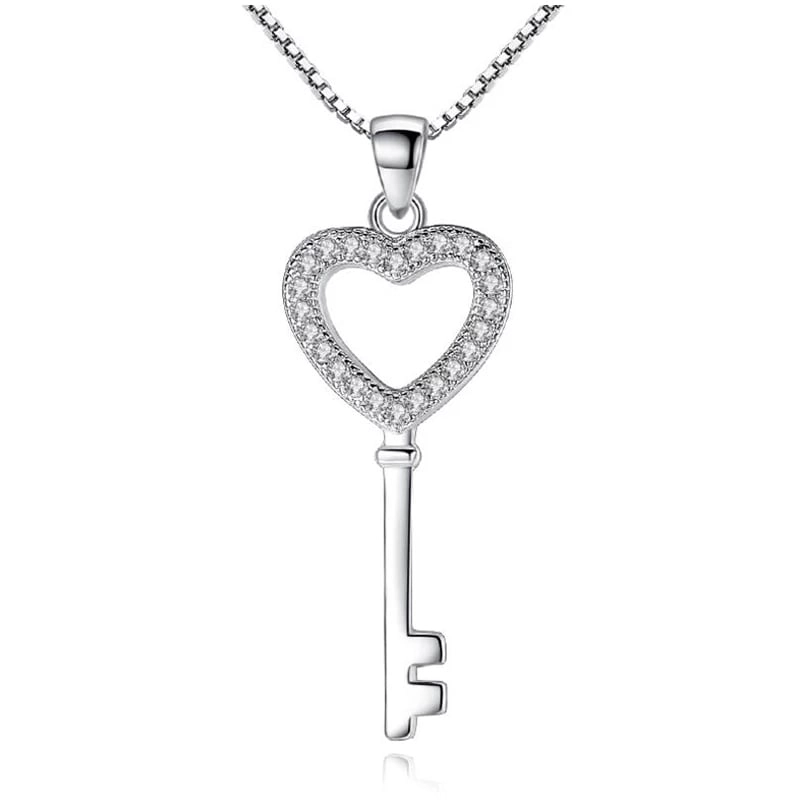 COLLAR TODOJOYAS ENCHAPADO EN PLATA LLAVE CORAZON CIRCONES PLATEADO - 1