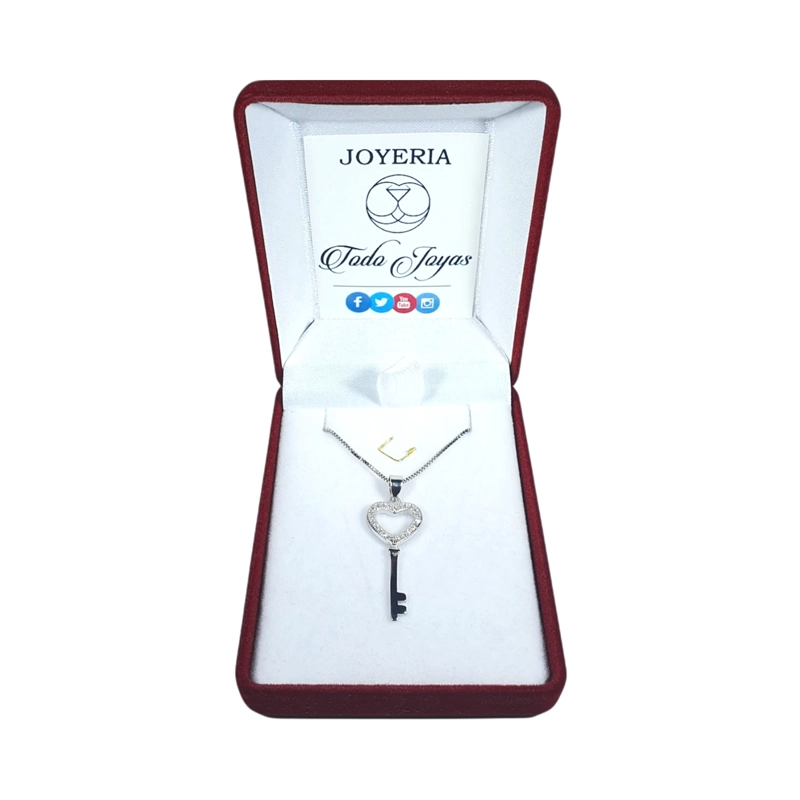 COLLAR TODOJOYAS ENCHAPADO EN PLATA LLAVE CORAZON CIRCONES PLATEADO - 2