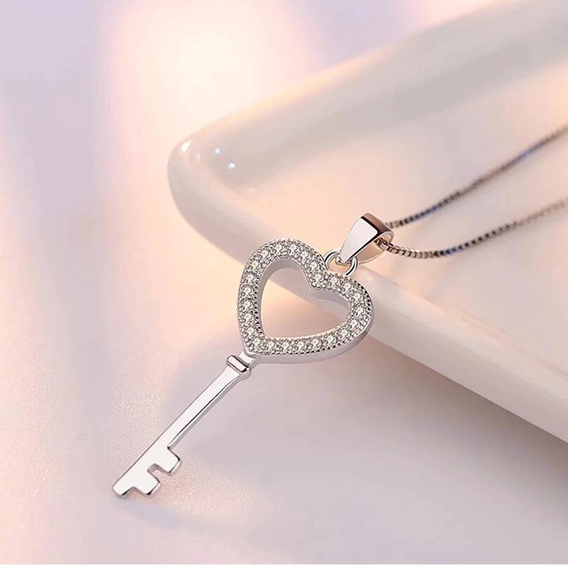 COLLAR TODOJOYAS ENCHAPADO EN PLATA LLAVE CORAZON CIRCONES PLATEADO - 3