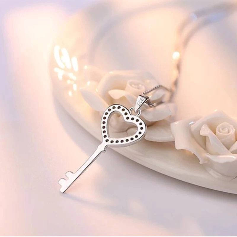 COLLAR TODOJOYAS ENCHAPADO EN PLATA LLAVE CORAZON CIRCONES PLATEADO - 4