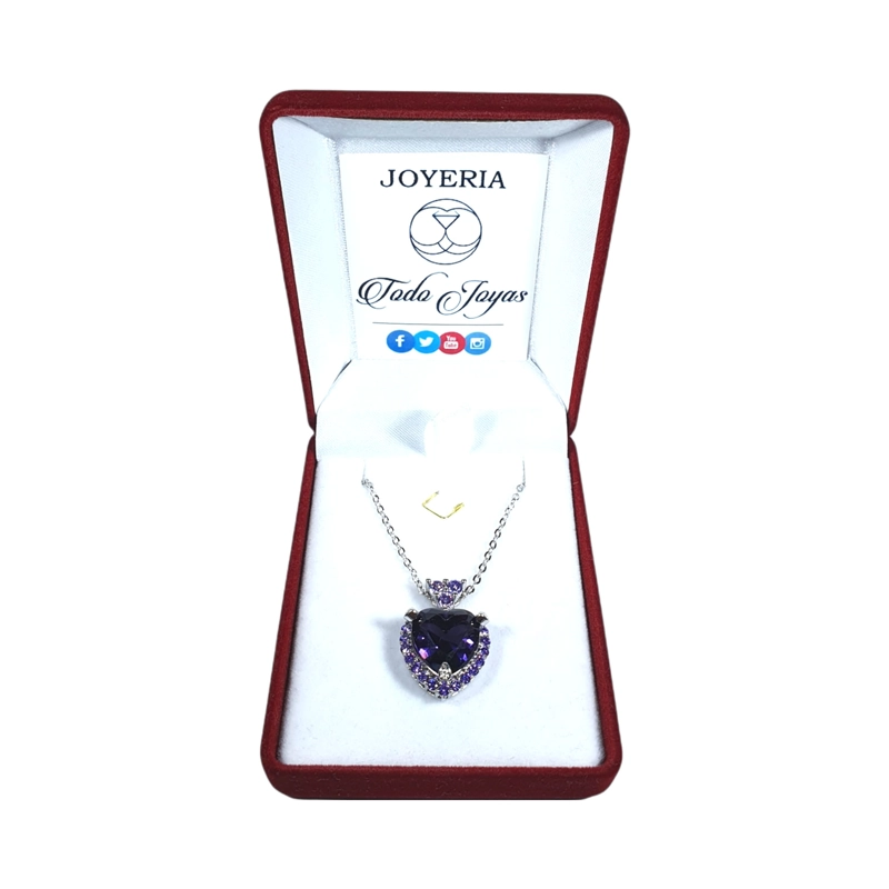 COLLAR TODOJOYAS ENCHAPADO EN PLATA CORAZON CRISTAL MORADO - 2