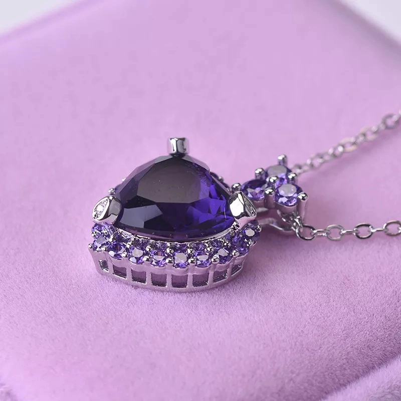 COLLAR TODOJOYAS ENCHAPADO EN PLATA CORAZON CRISTAL MORADO - 3