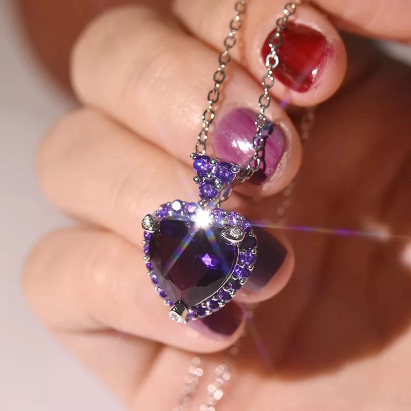 COLLAR TODOJOYAS ENCHAPADO EN PLATA CORAZON CRISTAL MORADO - 4