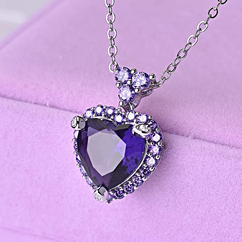 COLLAR TODOJOYAS ENCHAPADO EN PLATA CORAZON CRISTAL MORADO - 5