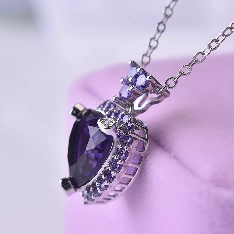 COLLAR TODOJOYAS ENCHAPADO EN PLATA CORAZON CRISTAL MORADO - 6