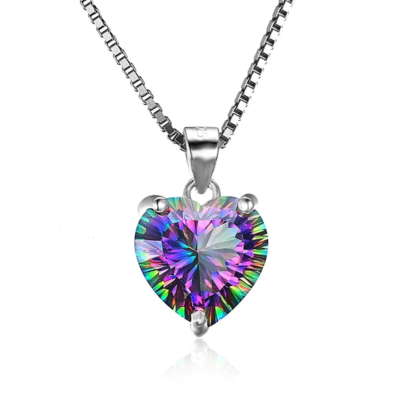 COLLAR TODOJOYAS ENCHAPADO EN PLATA MINI CORAZON CRISTAL TORNASOL - 1