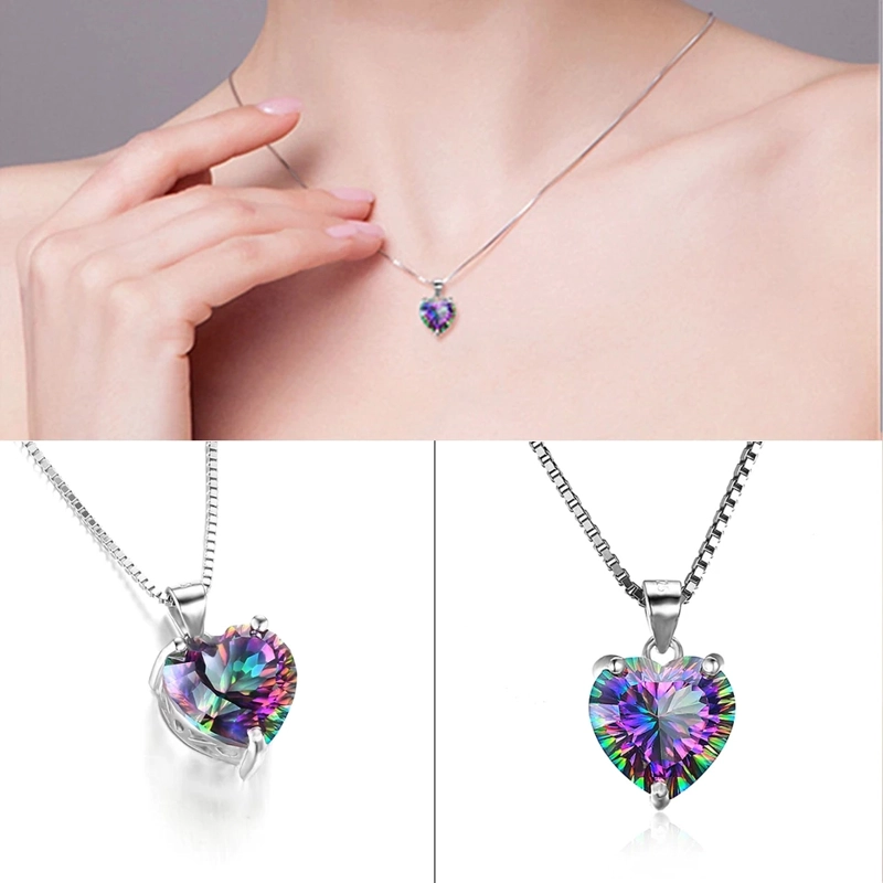 COLLAR TODOJOYAS ENCHAPADO EN PLATA MINI CORAZON CRISTAL TORNASOL - 4