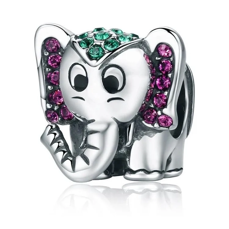 CHARM DIJE PLATA 925 ELEFANTE CIRCONES COLORES - 1