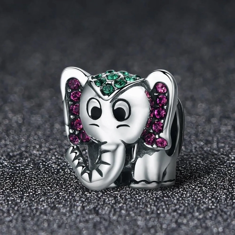CHARM DIJE PLATA 925 ELEFANTE CIRCONES COLORES - 3