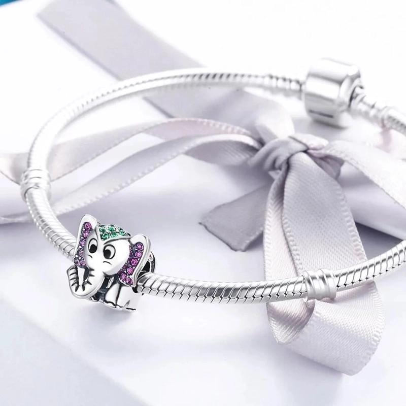 CHARM DIJE PLATA 925 ELEFANTE CIRCONES COLORES - 4