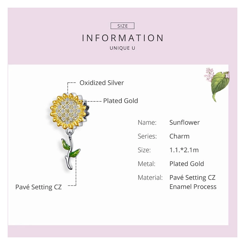 CHARM DIJE PLATA 925 FLOR GIRASOL - 3