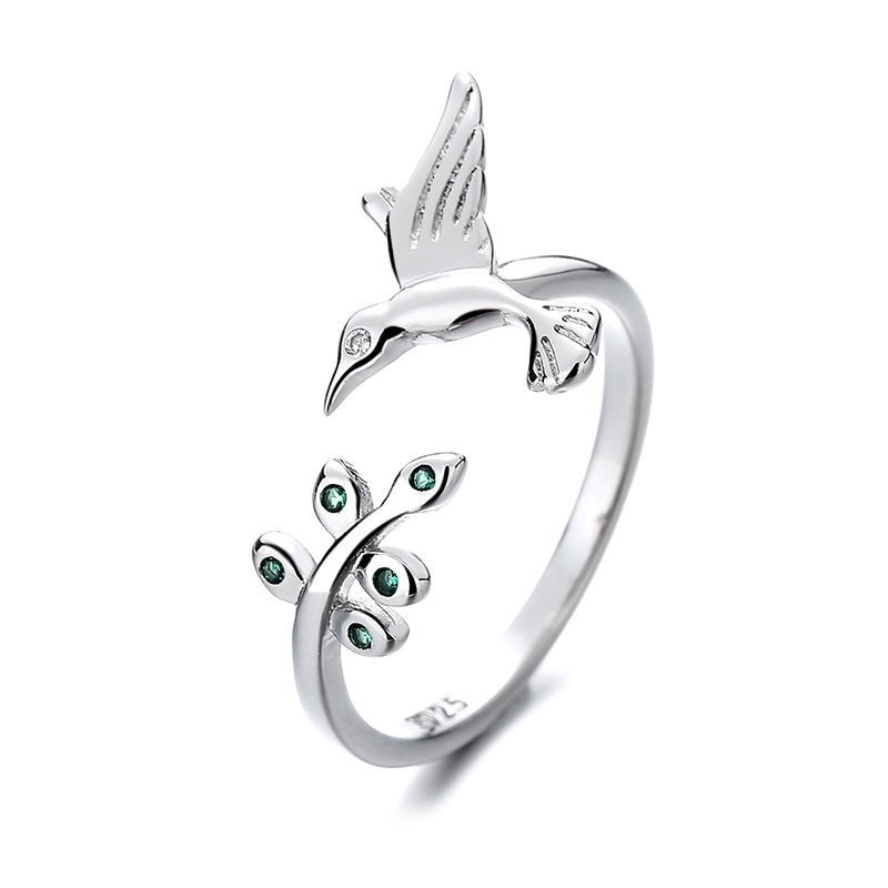 ANILLO TODOJOYAS COLIBRI PICAFLOR HOJAS AJUSTABLE PLATEADO PLATA - 1