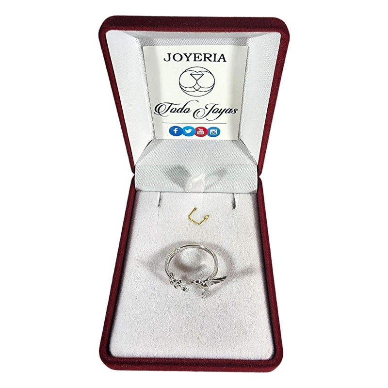 ANILLO TODOJOYAS COLIBRI PICAFLOR HOJAS AJUSTABLE PLATEADO PLATA - 2