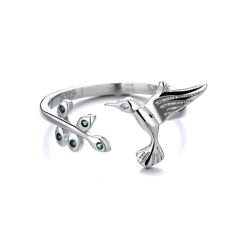 ANILLO TODOJOYAS COLIBRI PICAFLOR HOJAS AJUSTABLE PLATEADO PLATA - 3