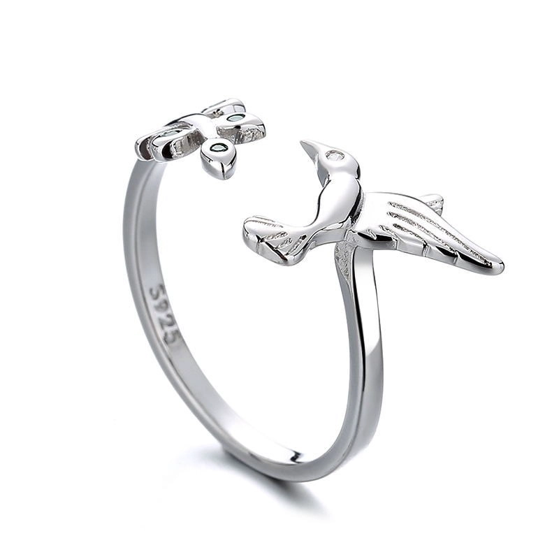 ANILLO TODOJOYAS COLIBRI PICAFLOR HOJAS AJUSTABLE PLATEADO PLATA - 4