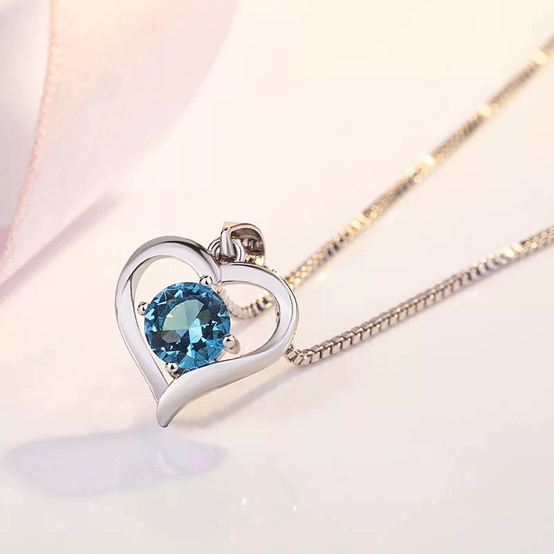 COLLAR TODOJOYAS ENCHAPADO EN PLATA CORAZON ELEGANTE AZUL - 3