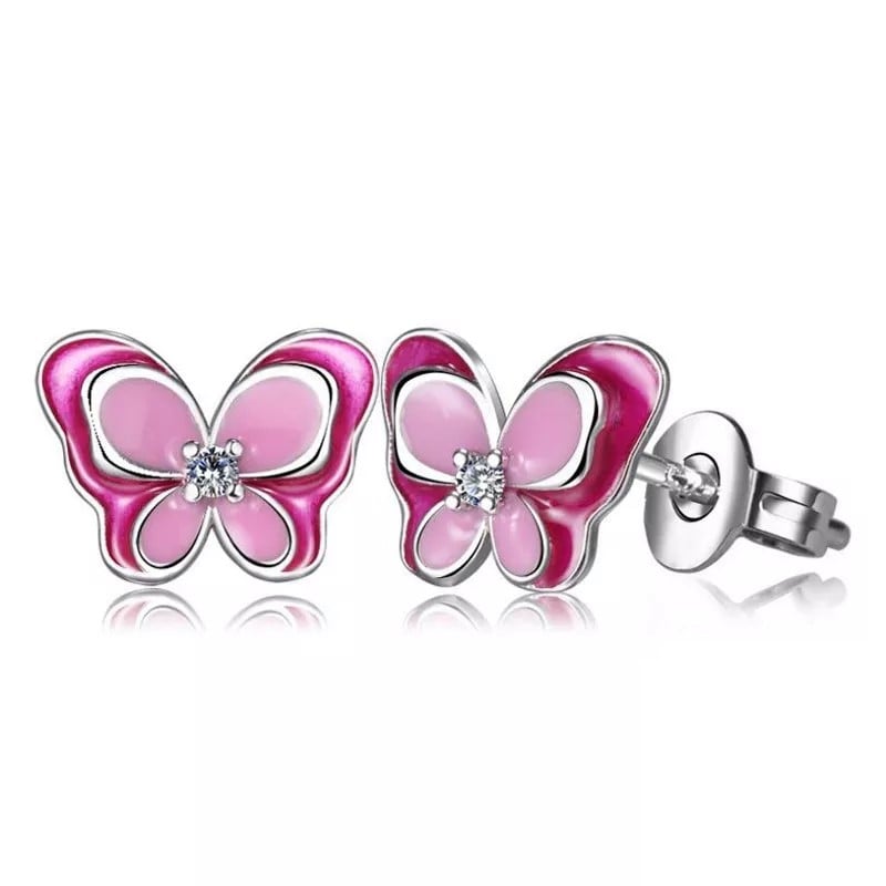 AROS TODOJOYAS PLATA 925 MARIPOSA ROSADA - 1