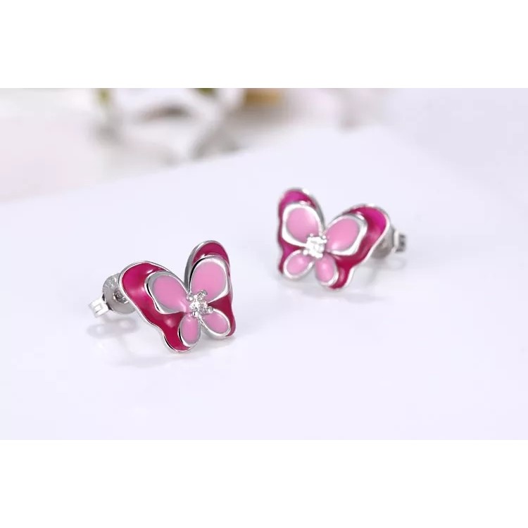 AROS TODOJOYAS PLATA 925 MARIPOSA ROSADA - 4