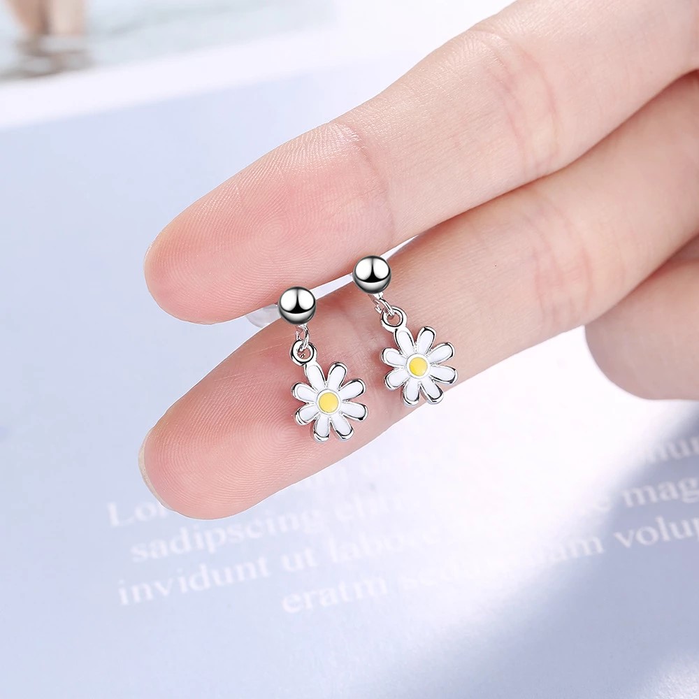 AROS TODOJOYAS FLOR MARGARITA PLATEADOS PLATA - 5