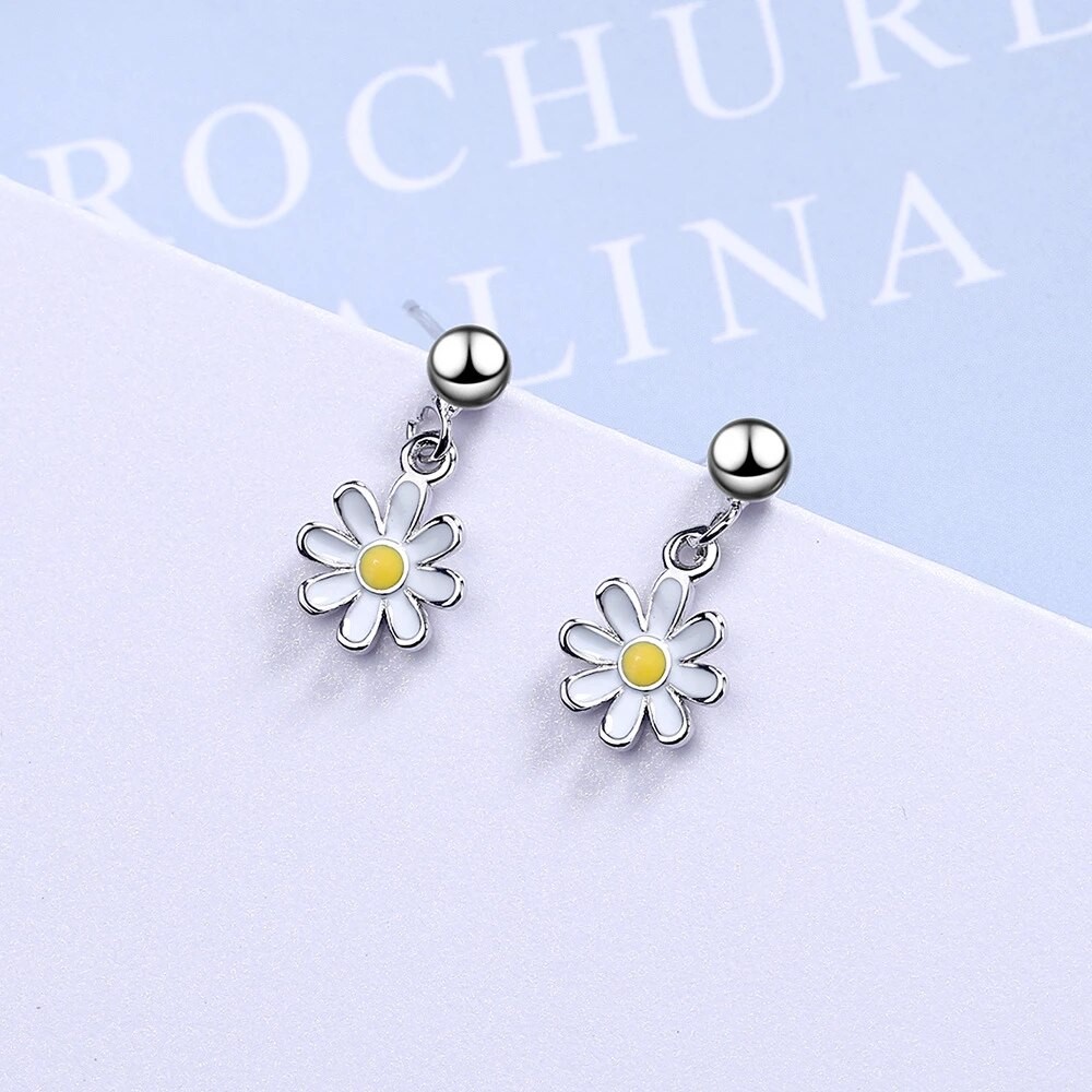 AROS TODOJOYAS FLOR MARGARITA PLATEADOS PLATA - 7
