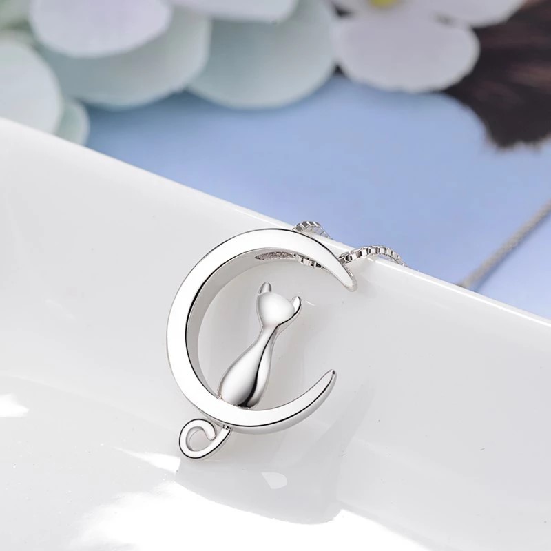 CONJUNTO TODOJOYAS ENCHAPADO EN PLATA COLLAR Y AROS GATITOS EN LUNA PLATEADO - 3