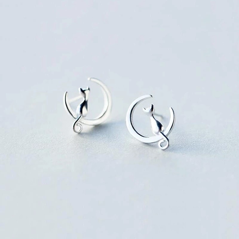 CONJUNTO TODOJOYAS ENCHAPADO EN PLATA COLLAR Y AROS GATITOS EN LUNA PLATEADO - 4