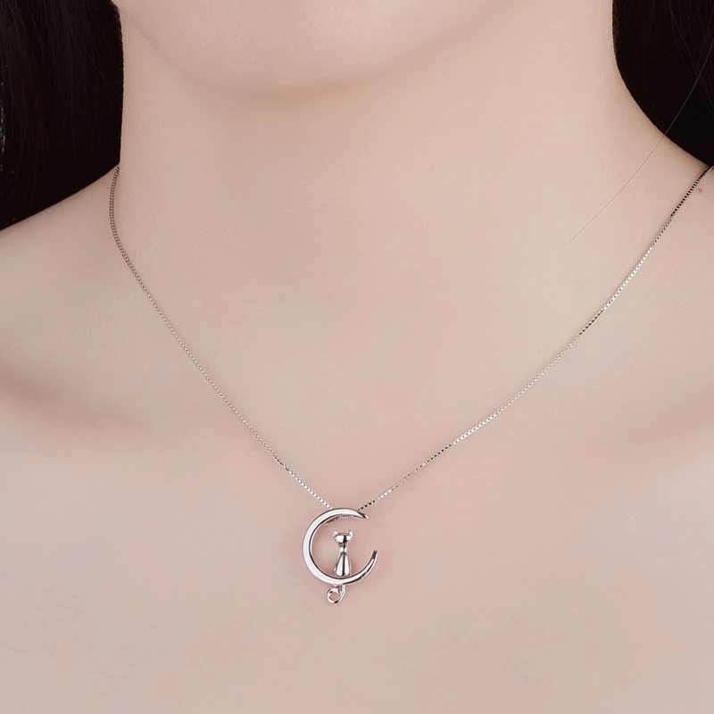 CONJUNTO TODOJOYAS ENCHAPADO EN PLATA COLLAR Y AROS GATITOS EN LUNA PLATEADO - 6