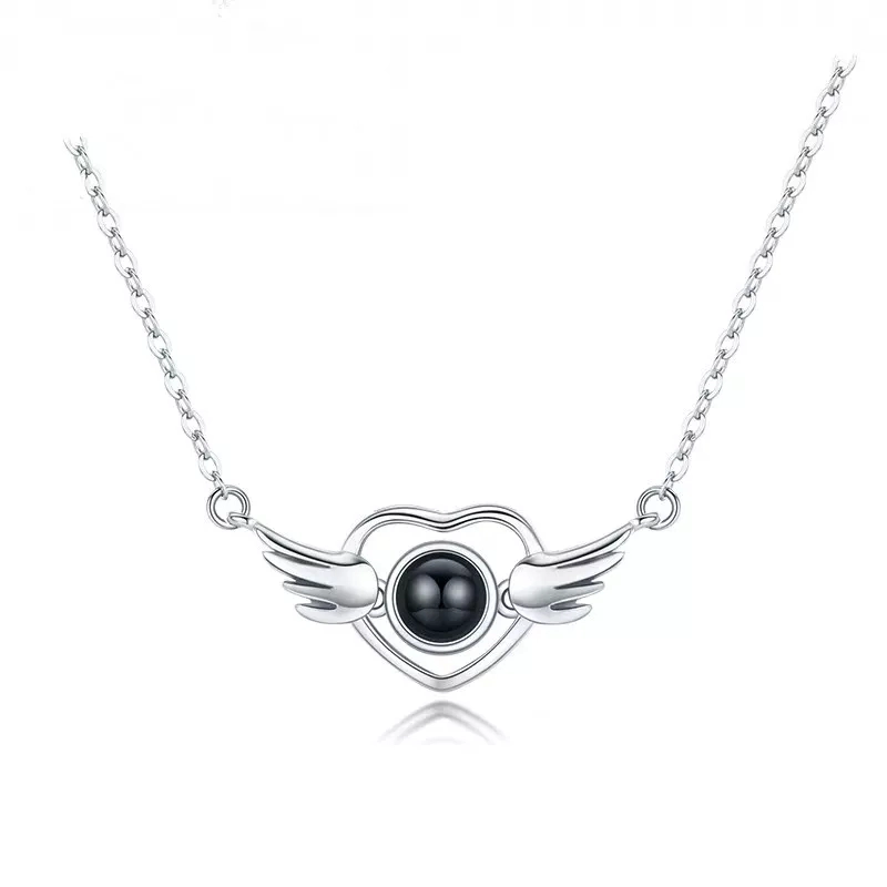 COLLAR TODOJOYAS ENCHAPADO EN PLATA CORAZON ALAS TE AMO EN 100 IDIOMAS PLATEADO - 1