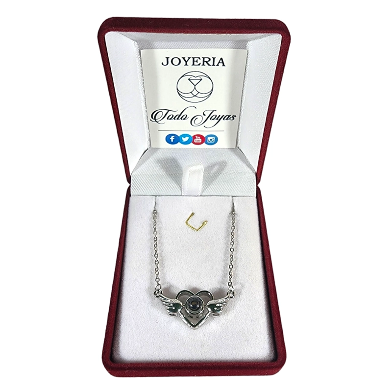 COLLAR TODOJOYAS ENCHAPADO EN PLATA CORAZON ALAS TE AMO EN 100 IDIOMAS PLATEADO - 2