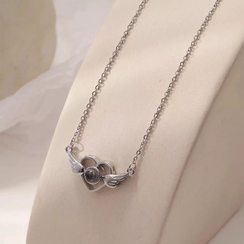 COLLAR TODOJOYAS ENCHAPADO EN PLATA CORAZON ALAS TE AMO EN 100 IDIOMAS PLATEADO - 4