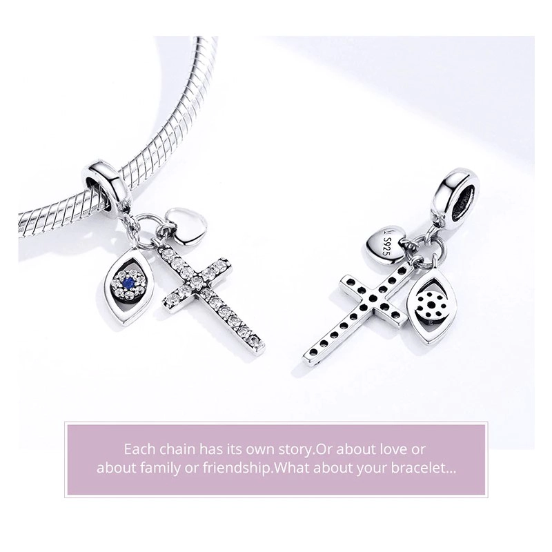 CHARM DIJE PLATA 925 CRUZ OJO TURCO - 3