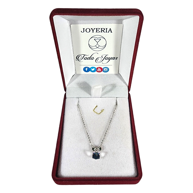 COLLAR TODOJOYAS PLATA 925 CINTA Y CRISTAL AZUL TORNASOL - 2