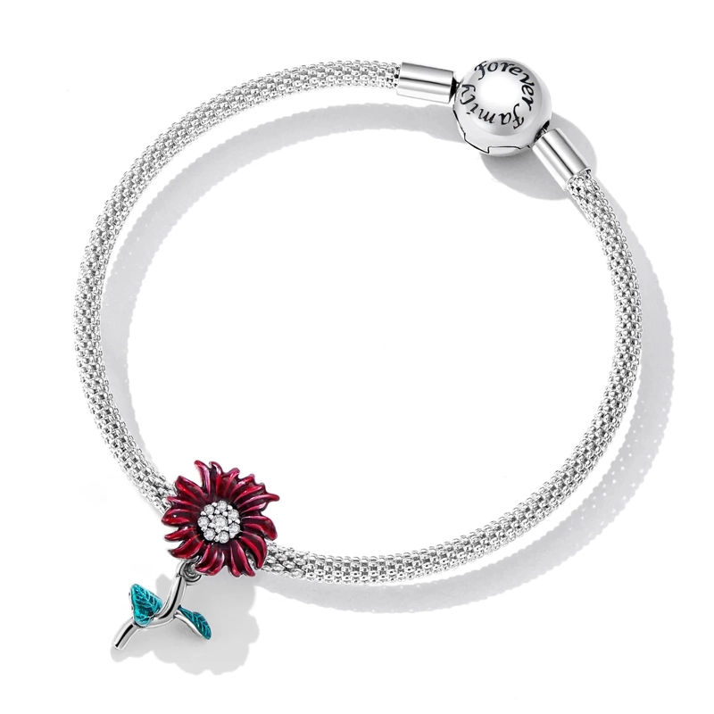 CHARM DIJE PLATA 925 FLOR MARGARITA EN COLOR ROJO - 4