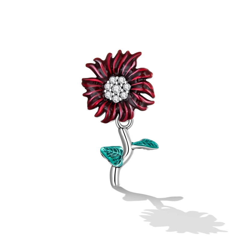 CHARM DIJE PLATA 925 FLOR MARGARITA EN COLOR ROJO - 5