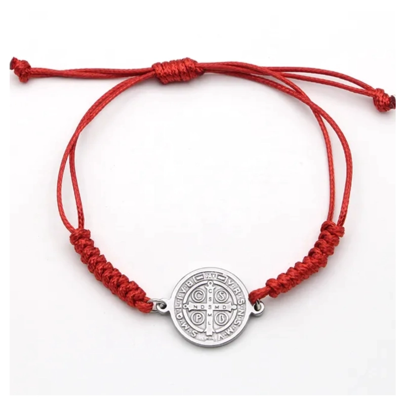 PULSERA HILO ROJO TRENZADO SAN BENITO ACERO