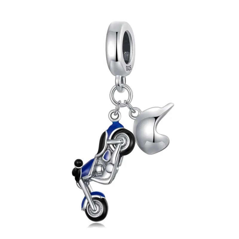 CHARM DIJE PLATA 925 MOTO AZUL Y CASCO - 1