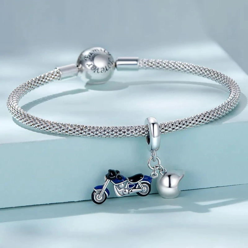 CHARM DIJE PLATA 925 MOTO AZUL Y CASCO - 2