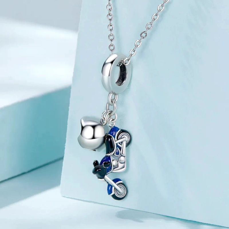 CHARM DIJE PLATA 925 MOTO AZUL Y CASCO - 3