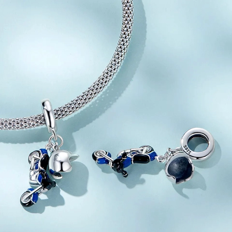 CHARM DIJE PLATA 925 MOTO AZUL Y CASCO - 4