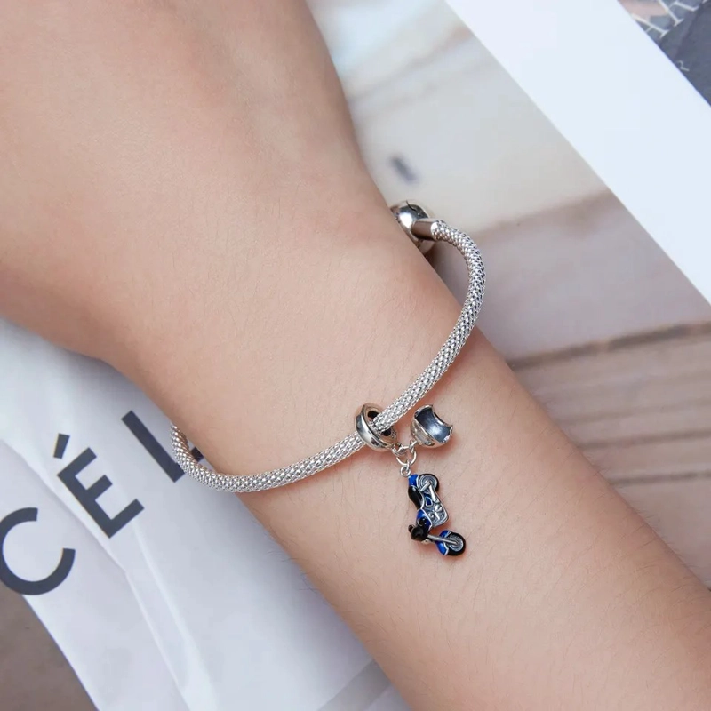 CHARM DIJE PLATA 925 MOTO AZUL Y CASCO - 5