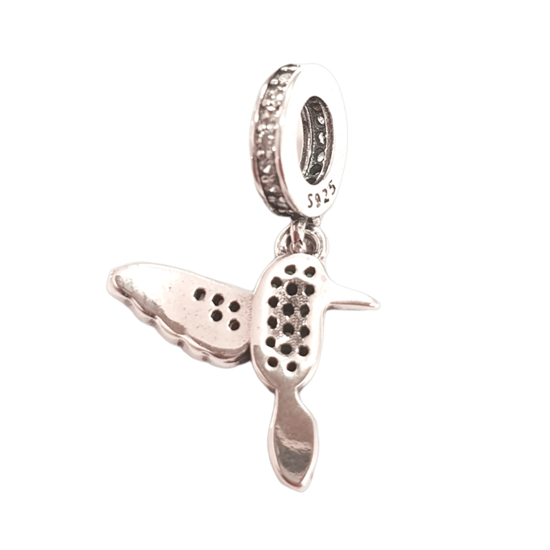 CHARM DIJE PLATA 925 COLIBRI PICAFLOR UNA CARA - 2