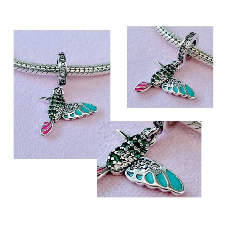 CHARM DIJE PLATA 925 COLIBRI PICAFLOR UNA CARA - 3