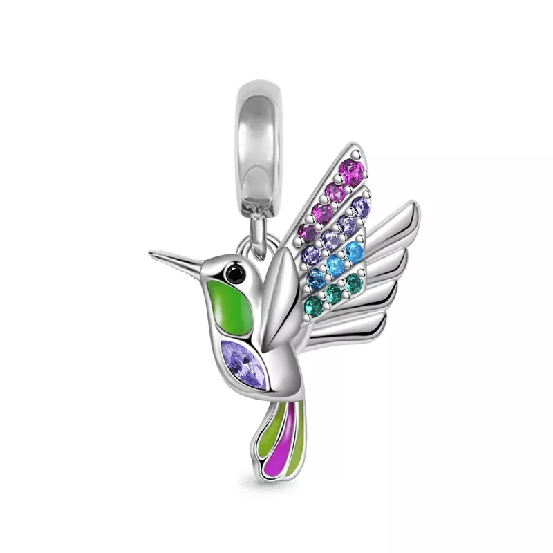 CHARM DIJE PLATA 925 PAJARO COLIBRI MULTICOLOR