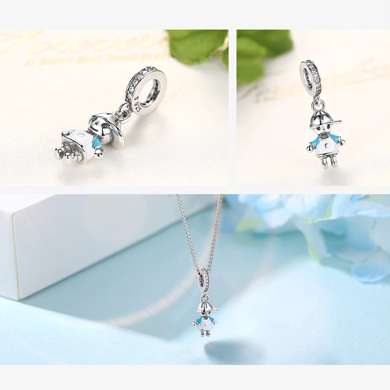 CHARM DIJE PLATA 925 NIÑO HIJO CELESTE - 2